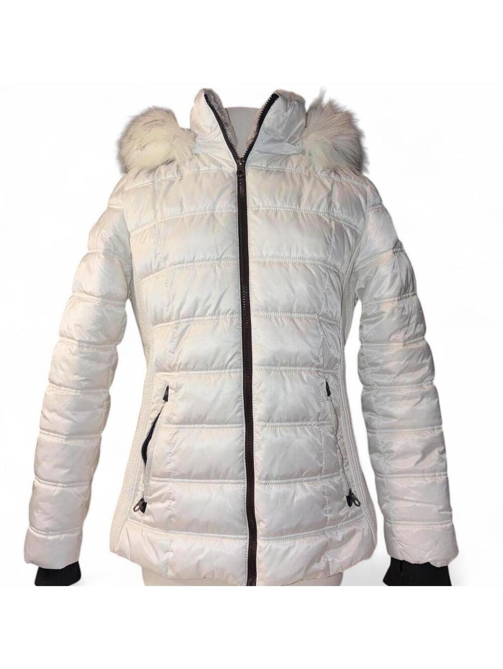 Nautica Women's White Hooded Puffer Padded Jacket Faux Fur Trim - Size Large